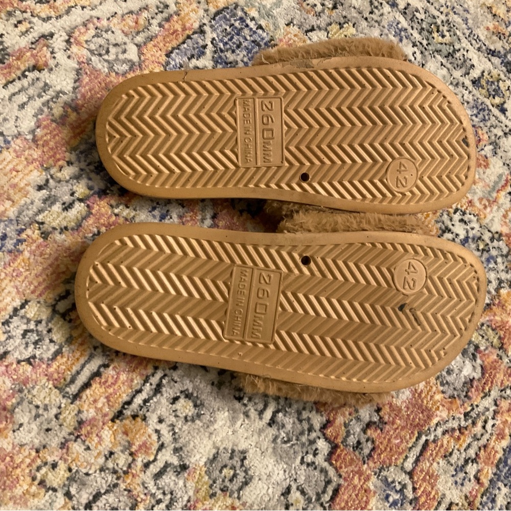 Camel Brown Fuzzy Slipper Slides - image 3